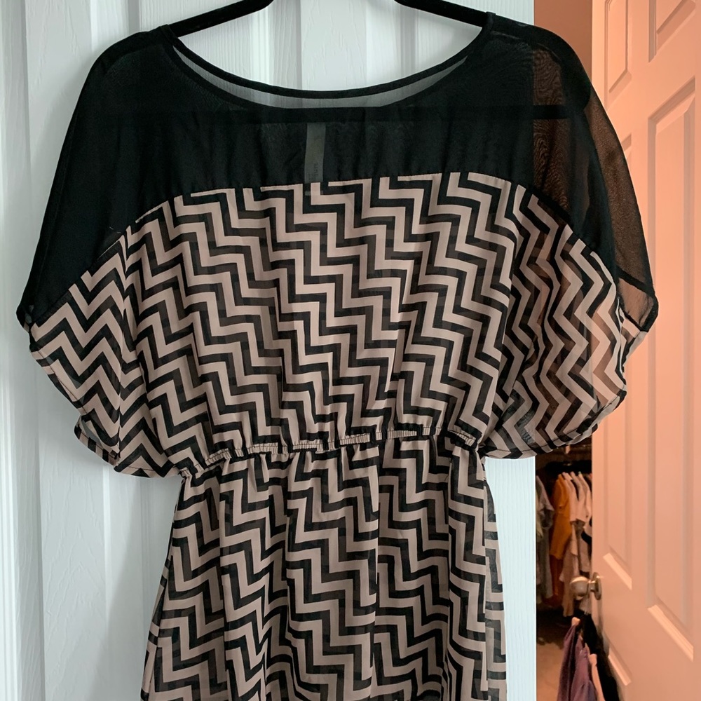 Herringbone Black and Tan Blouse